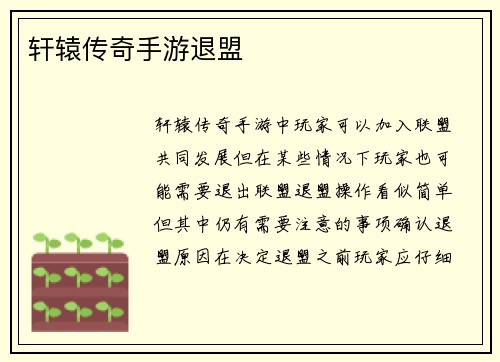 轩辕传奇手游退盟